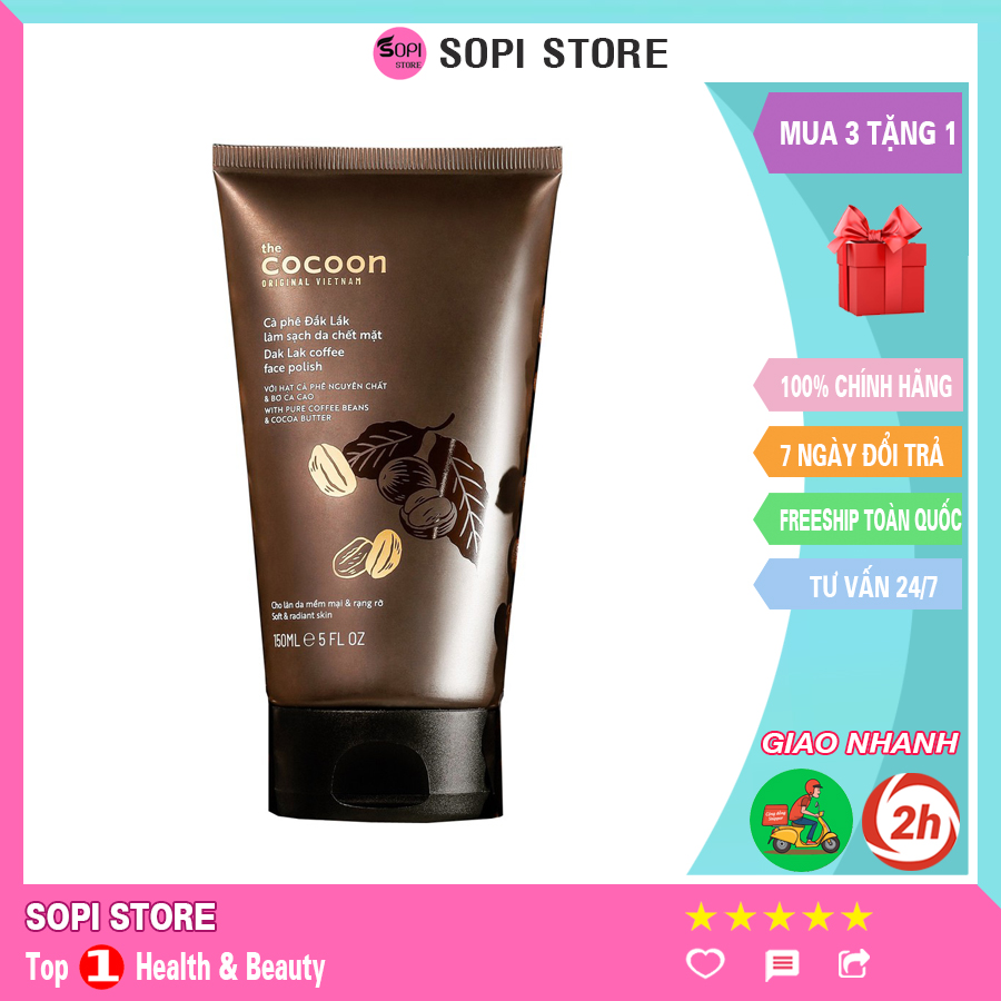 Tẩy da chết COCOON Tuyp 150ml tẩy tế bào chết cà phê Đắk Lắk làm sạch da chết mặt