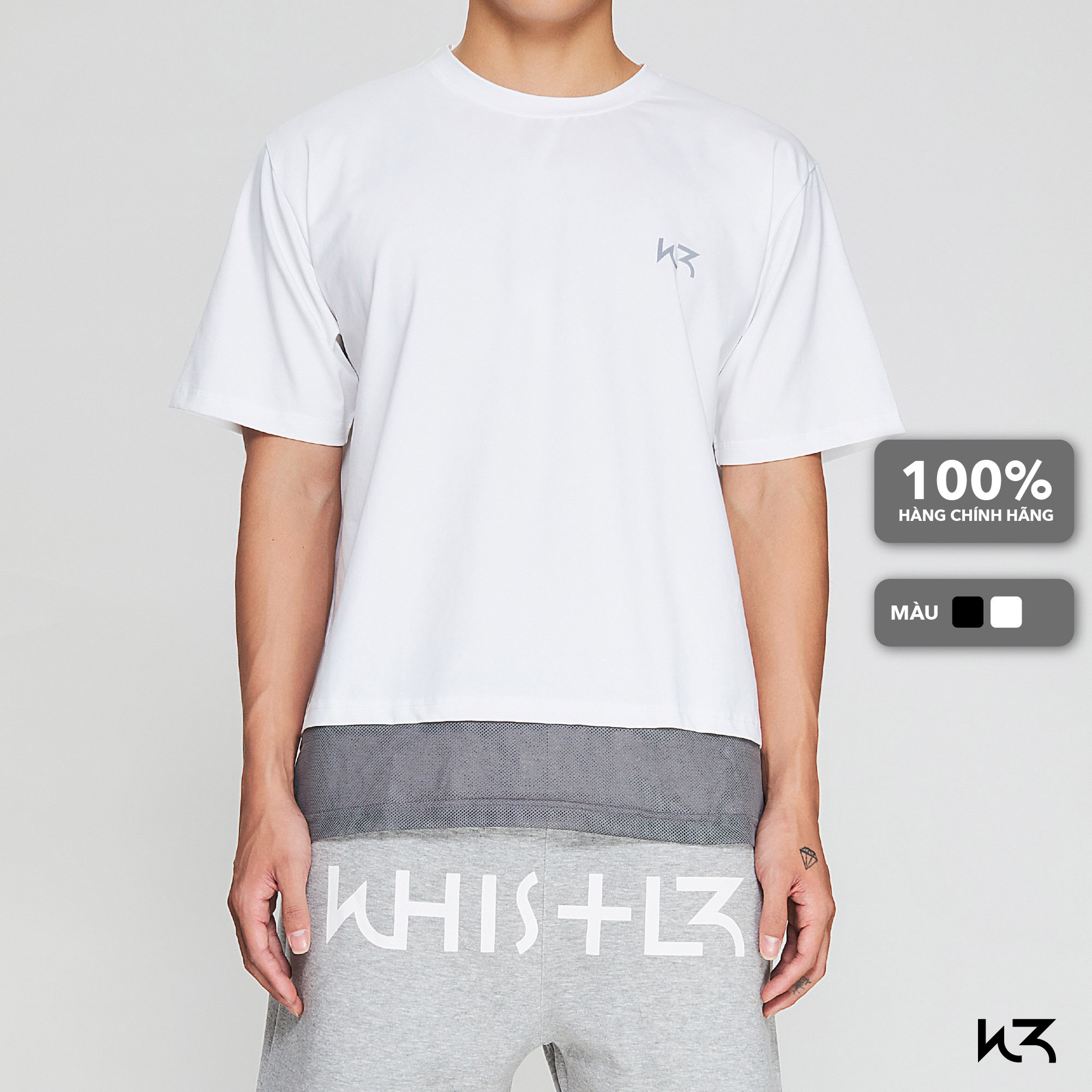 Áo thun nam whistl3 ltabh mesh hem t-shirt màu trắng, đen