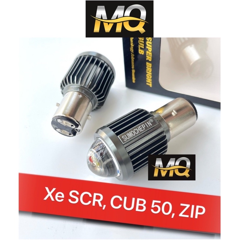 Đèn pha led bi cầu 2 mầu cos vàng pha trắng xe zip, scr, điện, super cub chip mini l2
