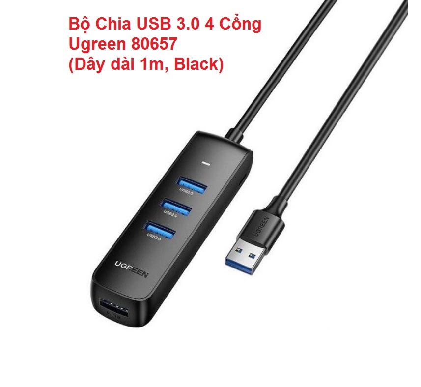 Bộ Chia USB 3.0 4 Cổng Ugreen 80657 Dây dài 1m, Black