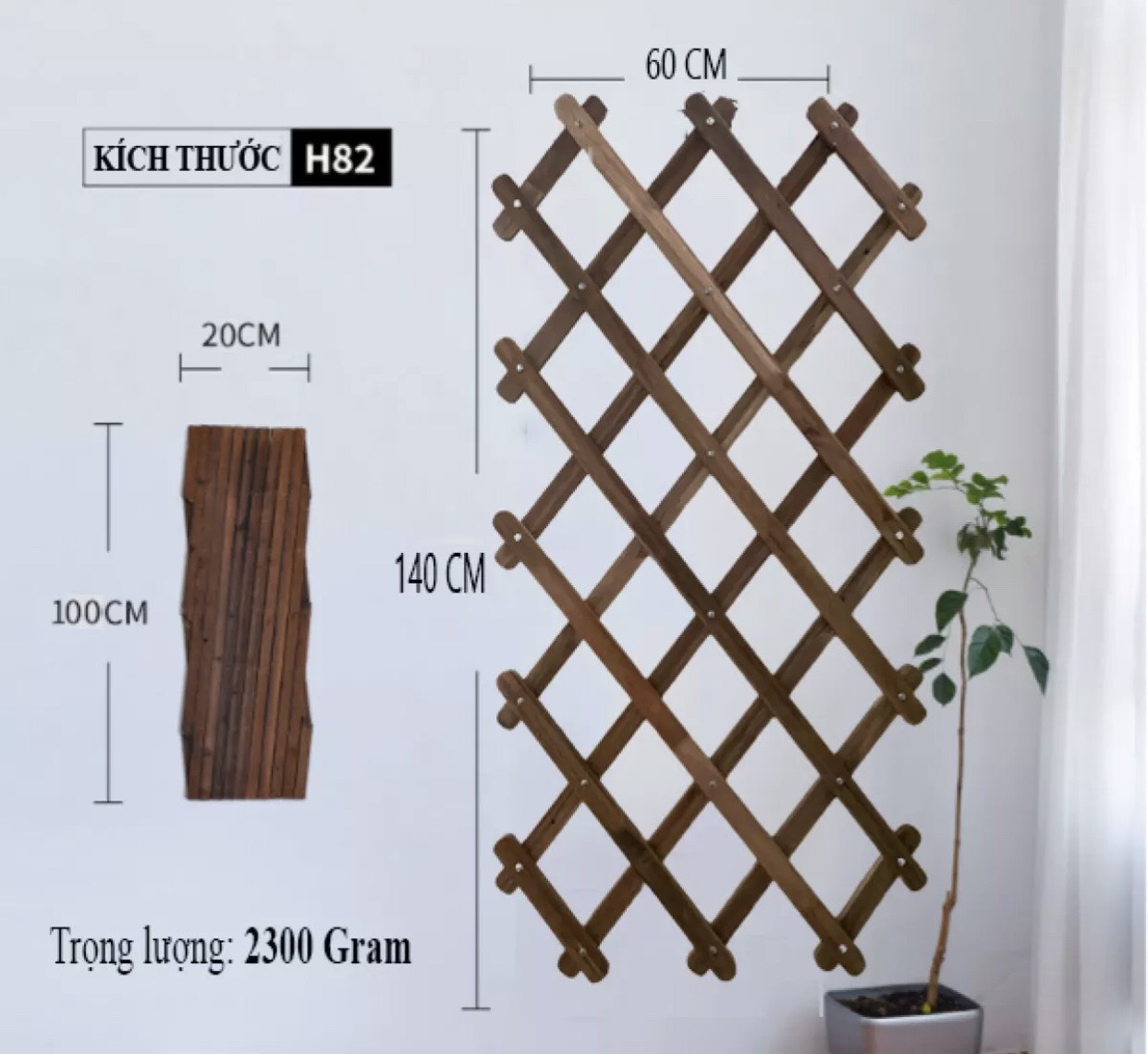 Kệ gỗ treo cây ban công chung cư nhiều kích thước R60cmx C200cm - Hàng Rào Gỗ Treo Tường Cây Hoa Lá Trong Nhà, Vườn Ngoài Trời - Kệ gỗ treo tường, kệ trang trí giá gỗ thông treo tường trang trí ban công