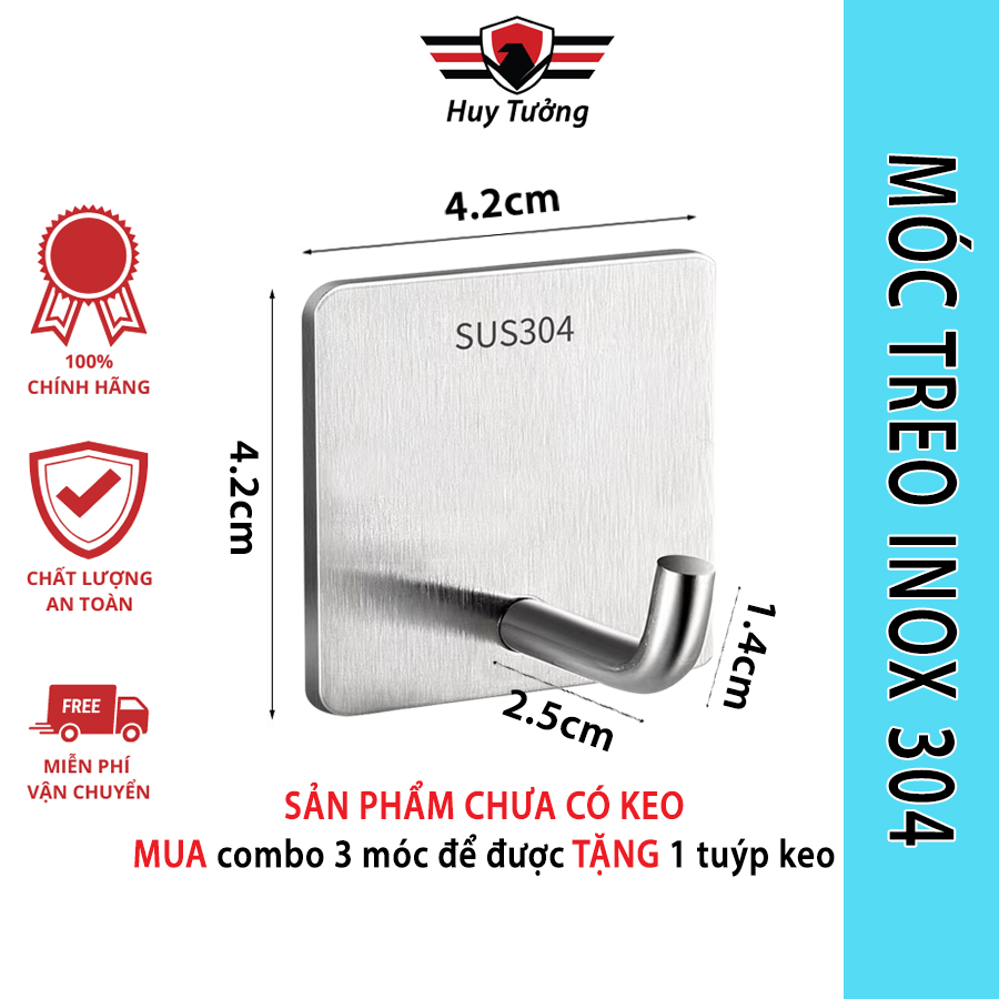 Móc treo tường inox 304 siêu cứng cáp, chịu lực lên tới 60kg, chưa gồm keo dán tường - Huy Tưởng