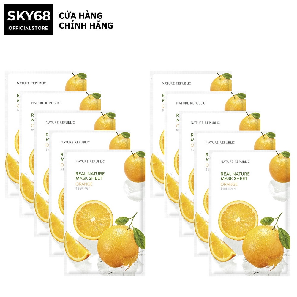 Combo 10 mặt nạ cấp ẩm, dưỡng trắng, mờ thâm, chống lão hoá nature republic real nature mask sheet 23ml x 10 - orange