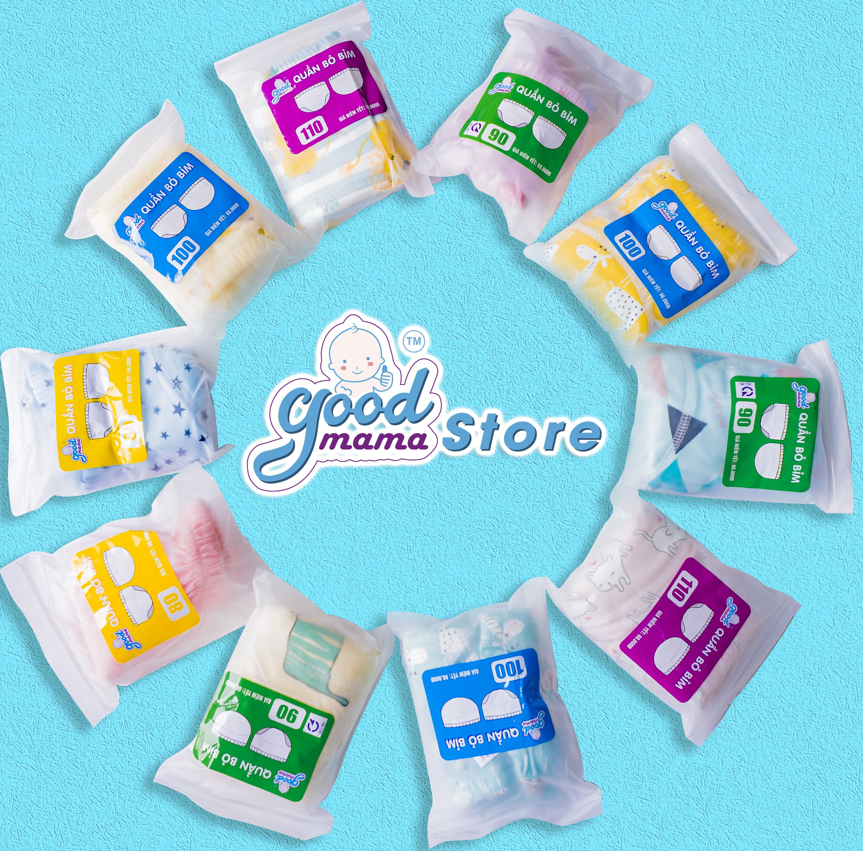 10 Quần bỏ bỉm Goodmama - bé trai, vải 100% cotton mịn mát giúp bé thông thoáng, không bị hăm tã như tã giấy