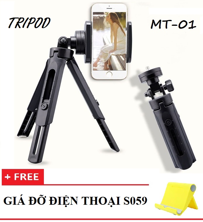 ⚡⚡ [HOT SALE] Giá đỡ điện thoại 3 chân Tripod MT01 mini SIÊU CHẮC (ĐEN) + Tặng 1 Giá đỡ điện thoại S059 FUNO