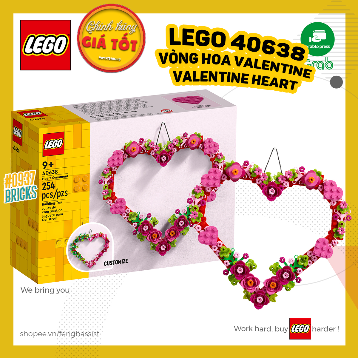 HỎA TỐC LEGO 40638 VALENTINE HEART VÒNG TRÁI TIM VALENTINE 0937BRICKS