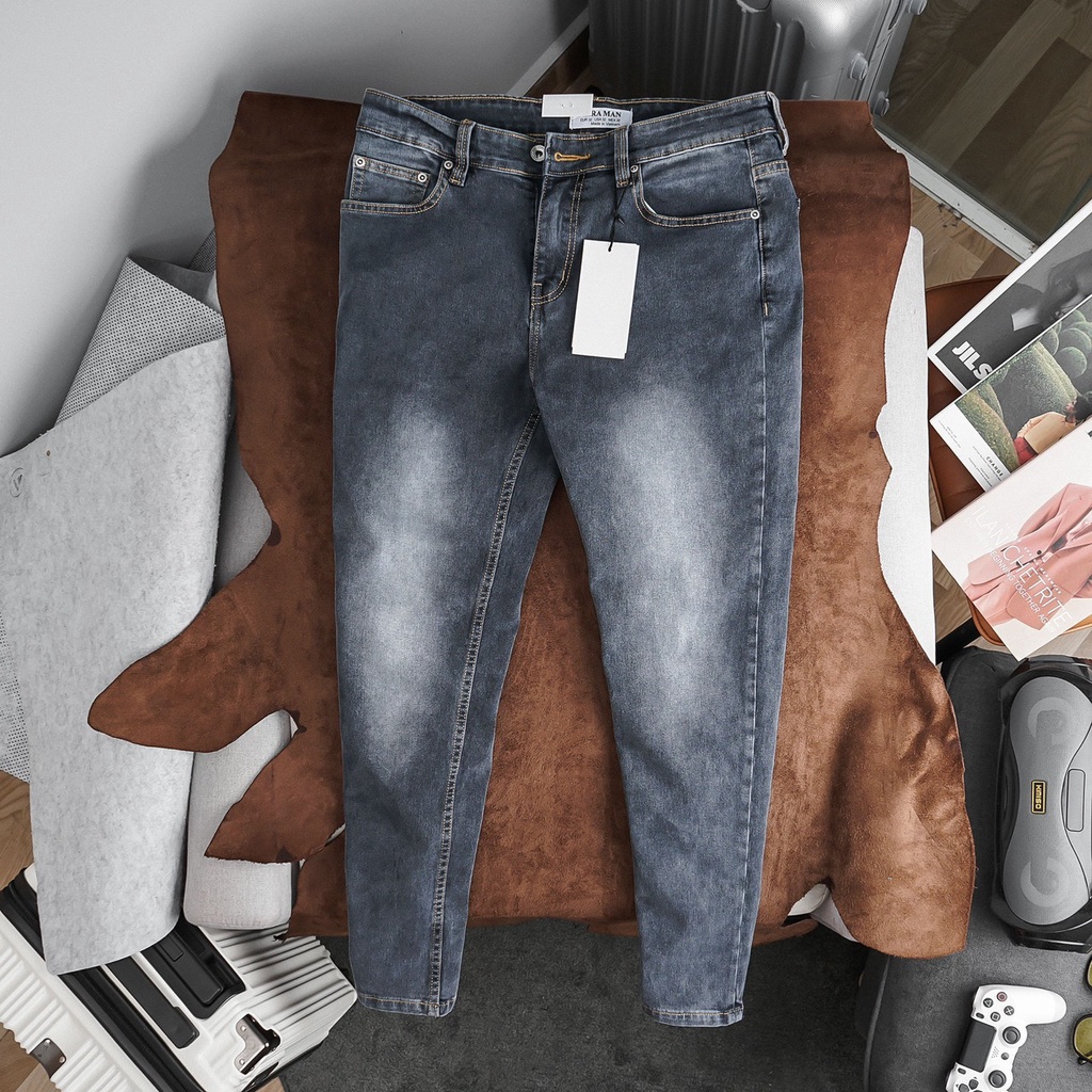 Quần jeans nam xanh xám chất jean đẹp co giãn màu bụi hàng xuất dư