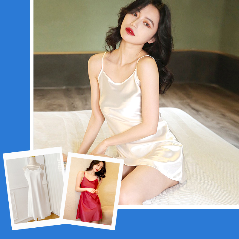 [HCM]Đầm ngủ hai dây đơn giản đầm mặc trong váy màu sâm banh