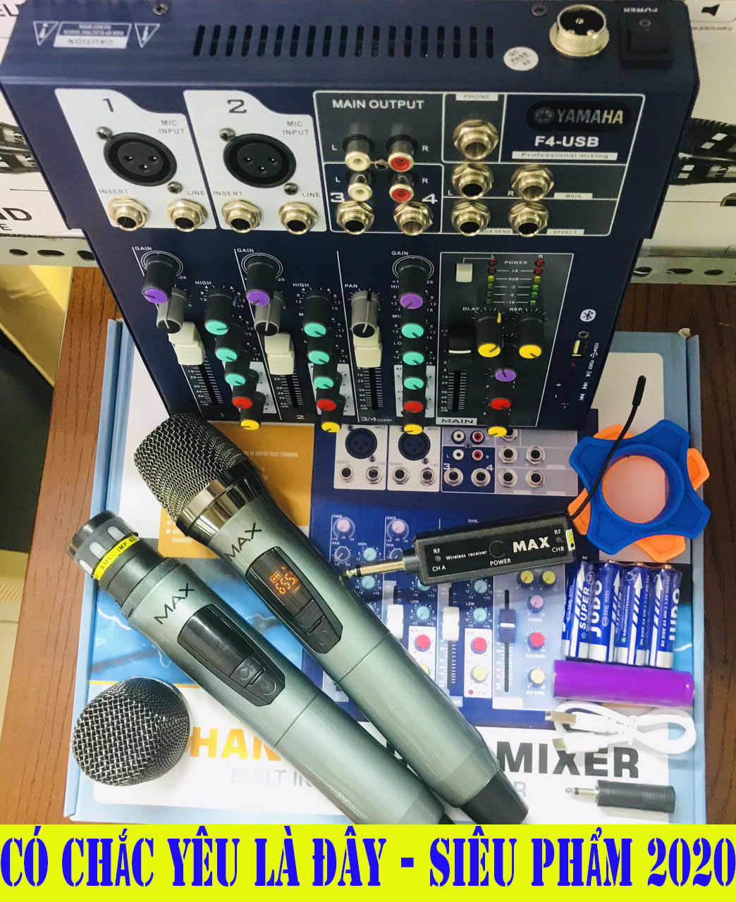[HCM][ Xả Kho ] Combo Trọn Bộ Mixer Yamaha F4 Bluetooth - Tặng Kèm 2 Micro Không Dây Max 39  | Bàn Trộn Âm Thanh Mixer F4 Có Màn Hình Và Bluetooth  Dàn Hát Karaoke Gia Đình Mẫu Mới Nhất 2020 . Bàn Mixer F4 Live Stream Tặng Kèm Dây Cáp AV