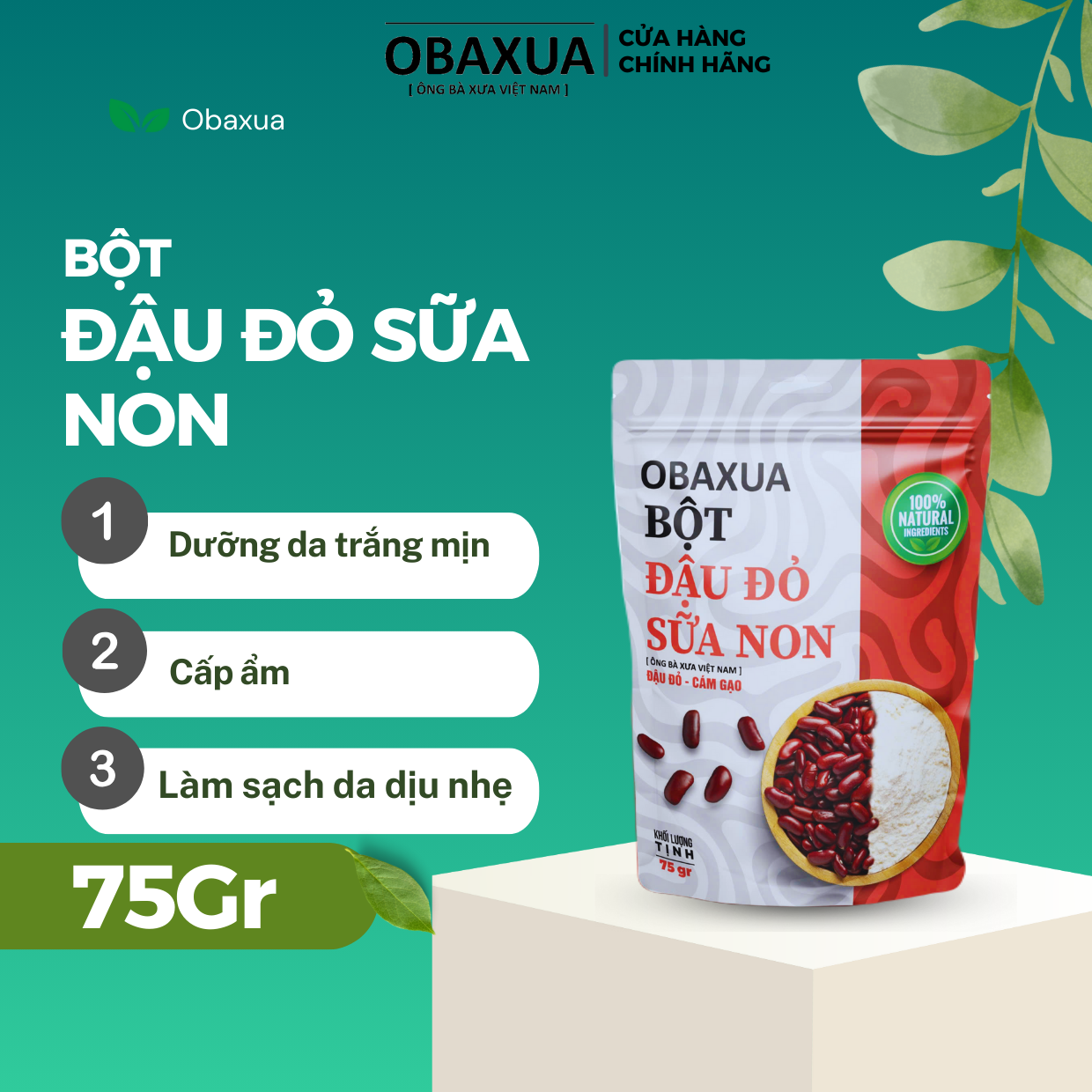Bột ủ trắng đậu đỏ sữa non Obaxua nguyên chất sạch mịn - Mặt nạ bột giúp dưỡng trắng, cấp ẩm làm sạc