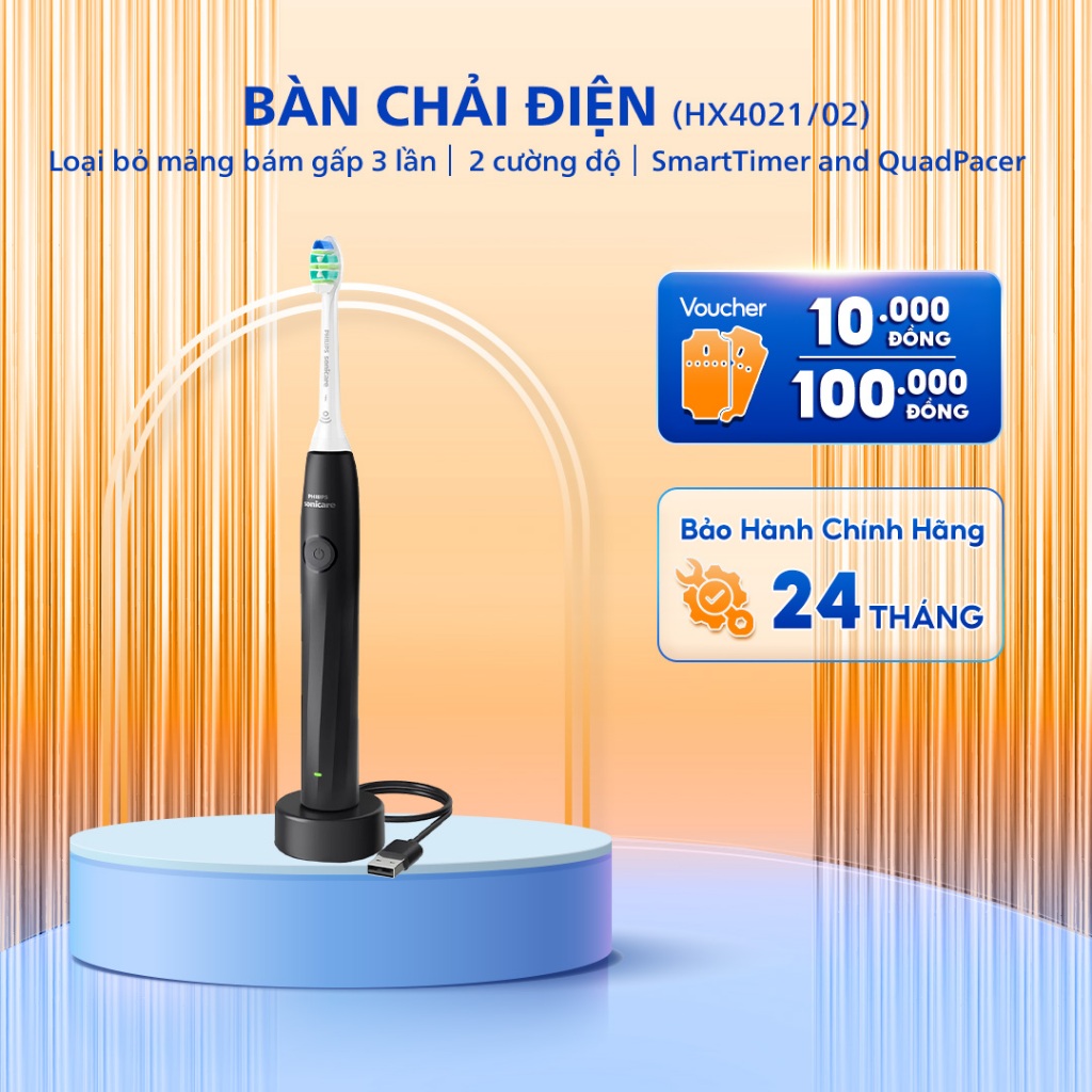 Bàn chải đánh răng điện Philips Sonicare HX4021/02 - Màu đen - Bảo hành chính hãng 24 tháng