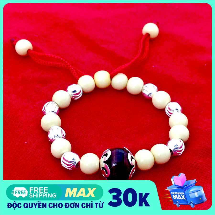 Vòng dâu tằm đeo được cả tay và chân cho trẻ em mới sinh chất liệu dâu tằm tự nhiên kết hợp bi bạc , đá phong thủy theo mệnh trang sức Bạc Quang Thản