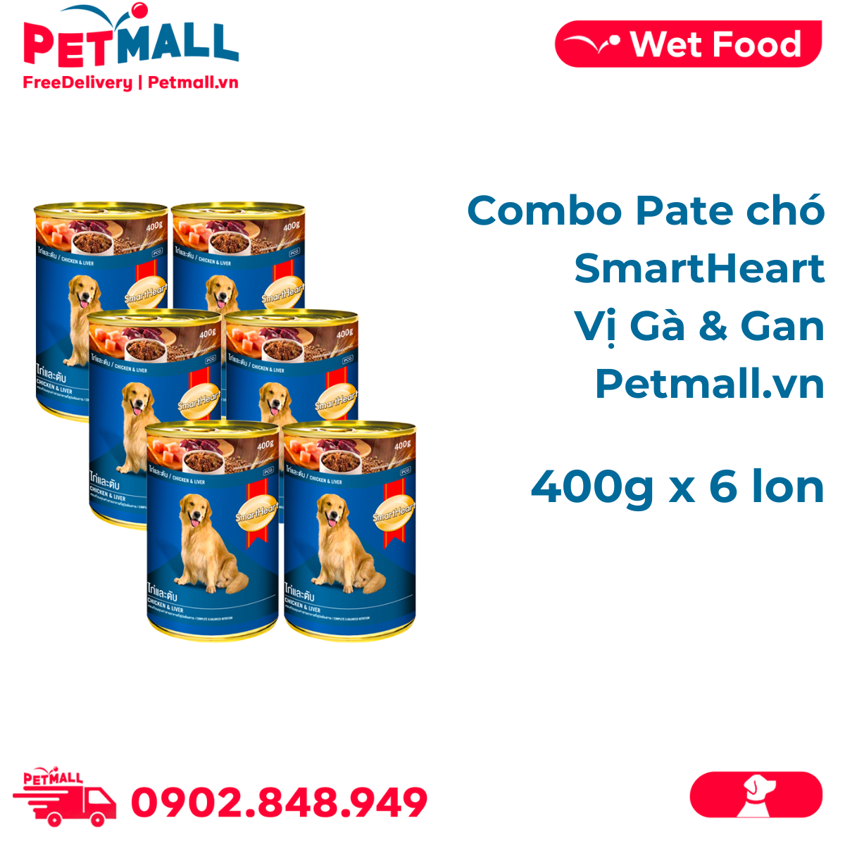 Combo pate smartheart vị gà & gan 400g - 6 lon petmall