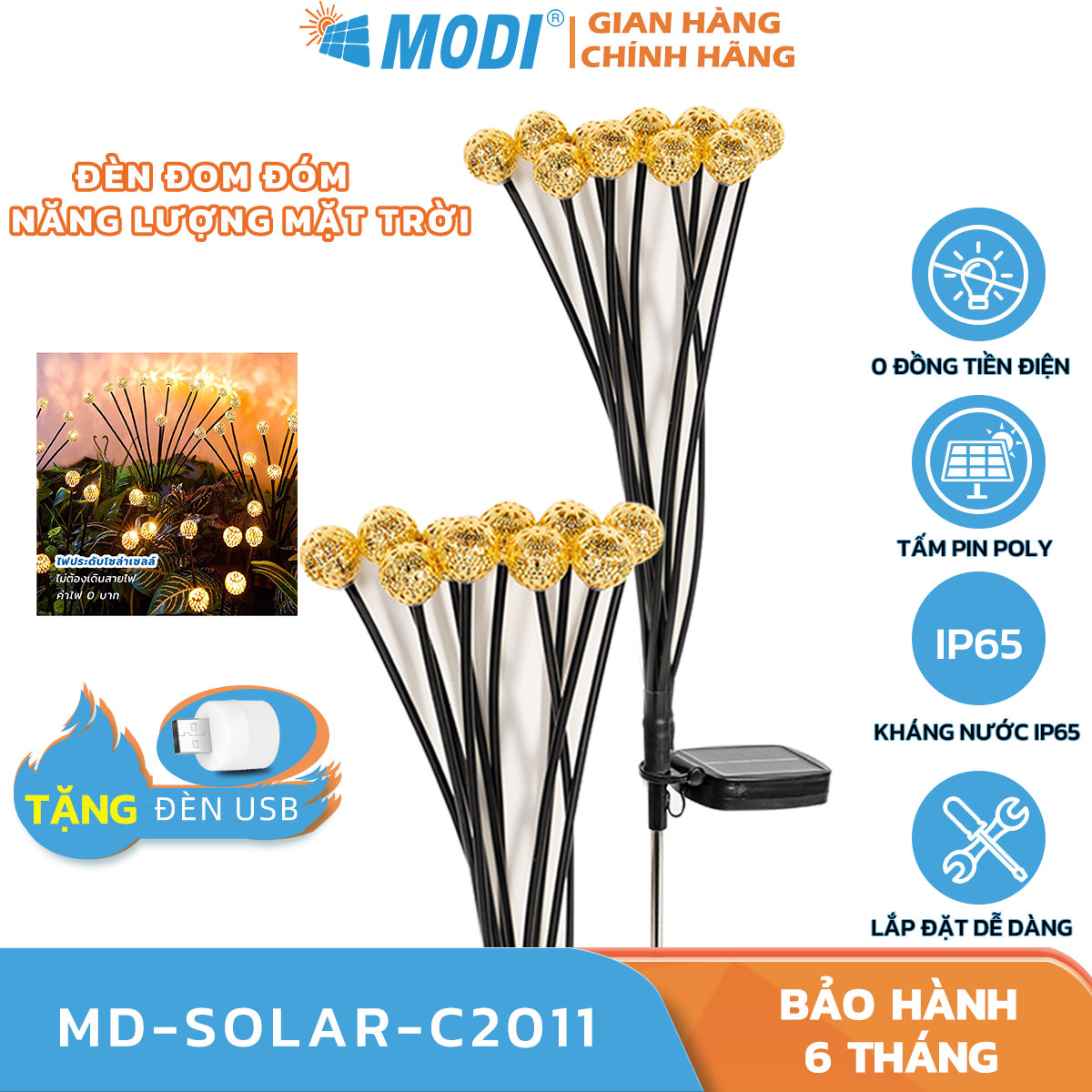 Đèn đom đóm năng lượng mặt trời modi solar, đèn led trang trí sân vườn ngoài trời, đèn trang trí tết