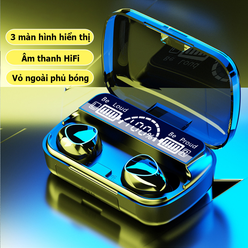 Tai nghe bluetooth không dây M10, phiên bản tai nghe bluetooth 5.0 chất lượng âm thanh hifi HD, siêu Bass,, pin trâu ,Tai nghe khong day M10 , kết nối nhanh  ổn định, phù hợp với dòng điện thoại như iphone, samsung, oppo,huawei