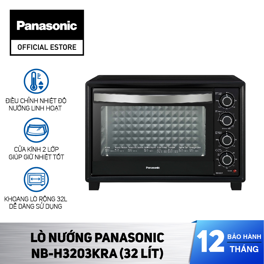 Lò nướng panasonic nb-h3203kra /nb-h3801kra - công suất 1500w - hai thanh nhiệt trên dưới - 6 chức năng nướng - khoang lò thép không gỉ - phụ kiện nướng - bảo hành chính hãng 12 tháng