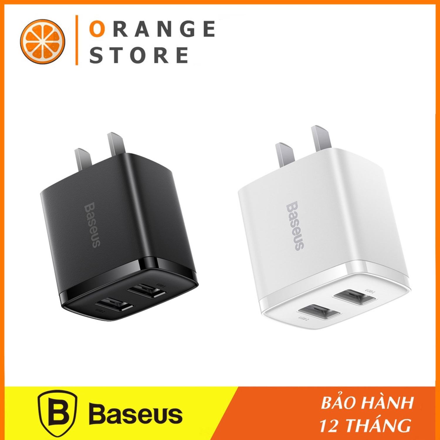 Củ sạc nhanh Baseus Compact Charger 2 cổng USB 10.5W hỗ trợ sạc smartphone