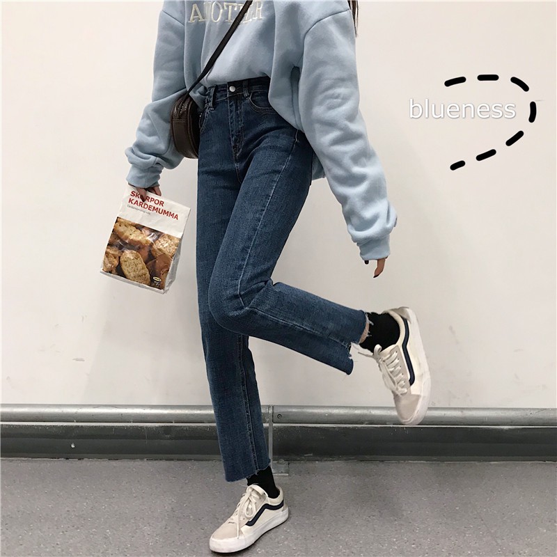 QA11_9SCAT Quần Jeans | quần bò cạp cao ống đứng xẻ gấu ulzzang Hàn quốc