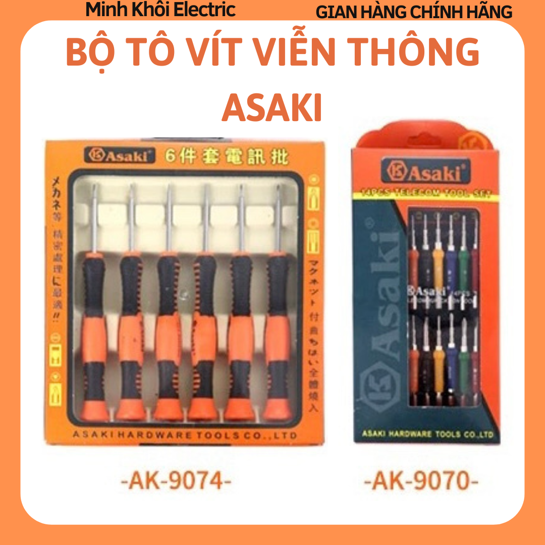 Bộ tô vít viễn thông Asaki AK-9070,AK-9074,AK-9075,bộ vít mở,bộ vít viễn thông,tua vít sửa chữa,bộ vít dạng sao viễn thông,bộ vít đa năng,bộ tua vít sửa điện thoại,hộp tuốc nơ vít,mũi vít từ tính,tua vít