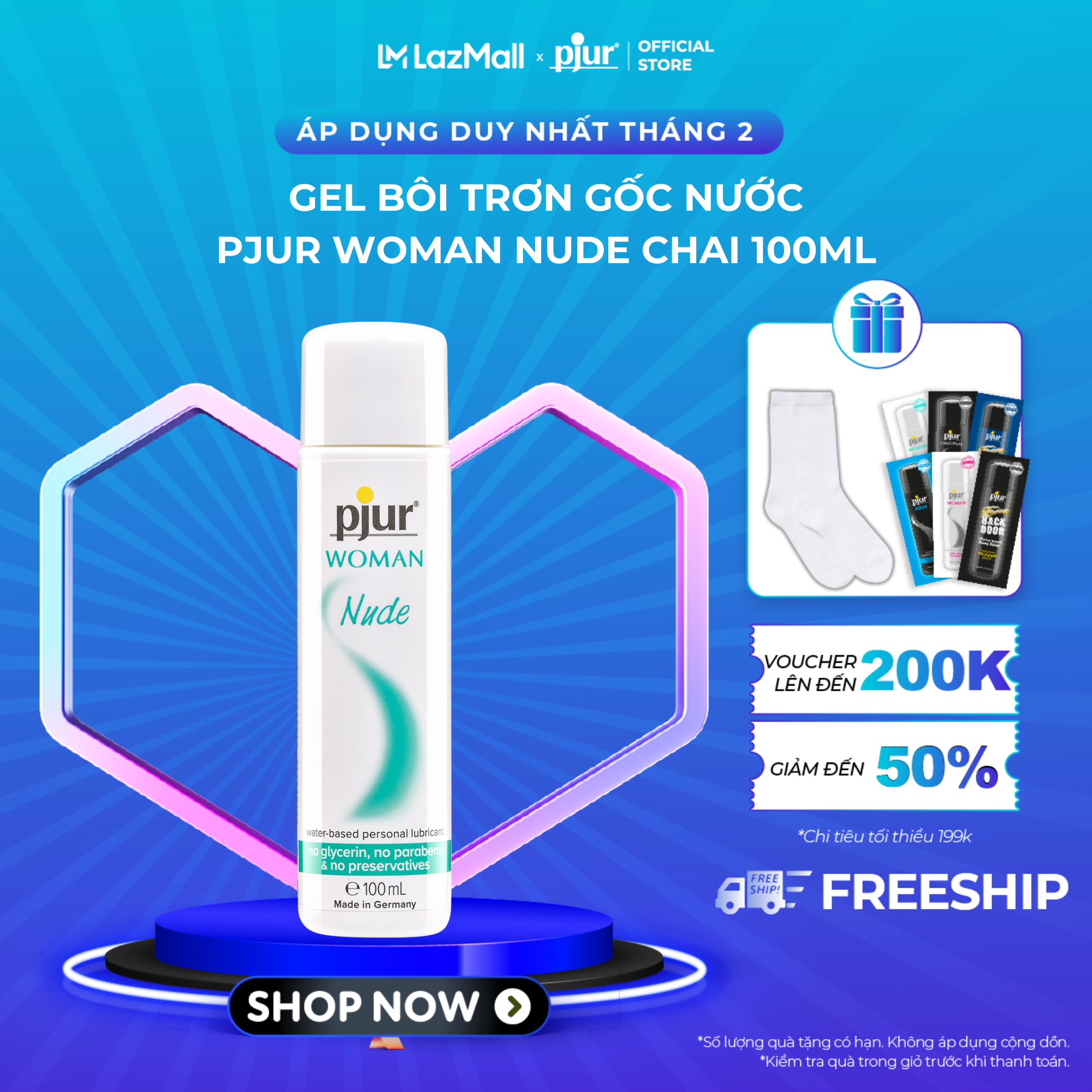 Gel bôi trơn gốc nước Pjur Woman Nude chai 100ml dành cho nữ đặc biệt dành cho làn da nhạy cảm an toàn lành tính pjur women lubricant, sensitive lubricant