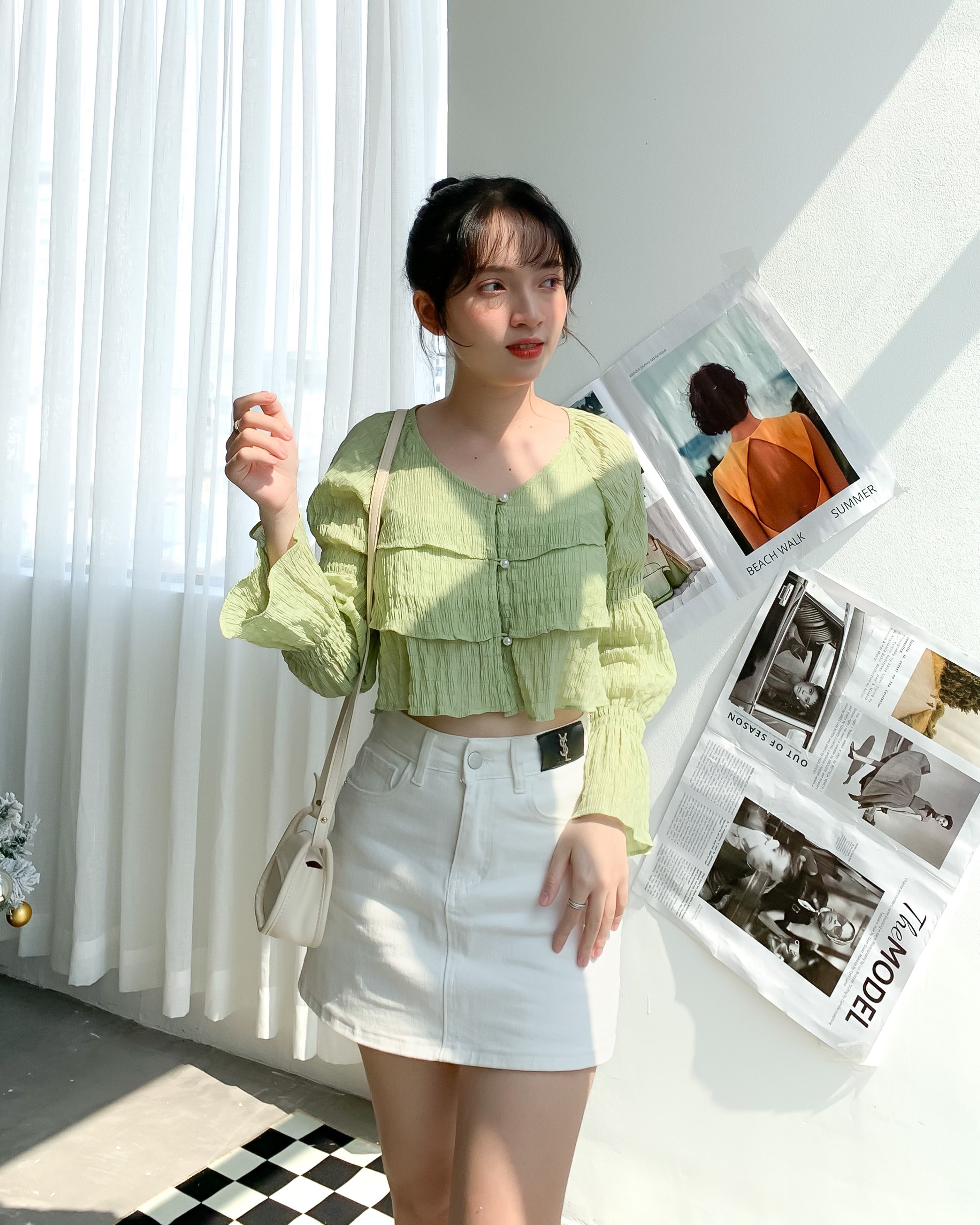 Áo kiểu tay dài phối bèo tầng the ciu - yugan top