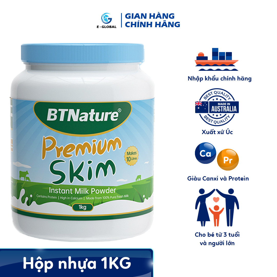 Sữa bột tách béo BTNature Premium Skim 1kg - Nhập khẩu chính hãng tại Úc