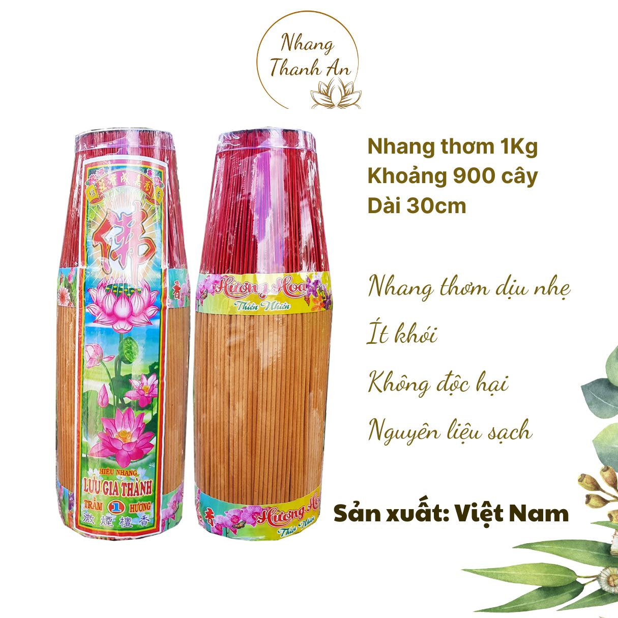 1KG 900 cây nhang thơm 3 tấc hiệu Lưu Gia Thành hương thơm dịu nhẹ Nhang Thanh An