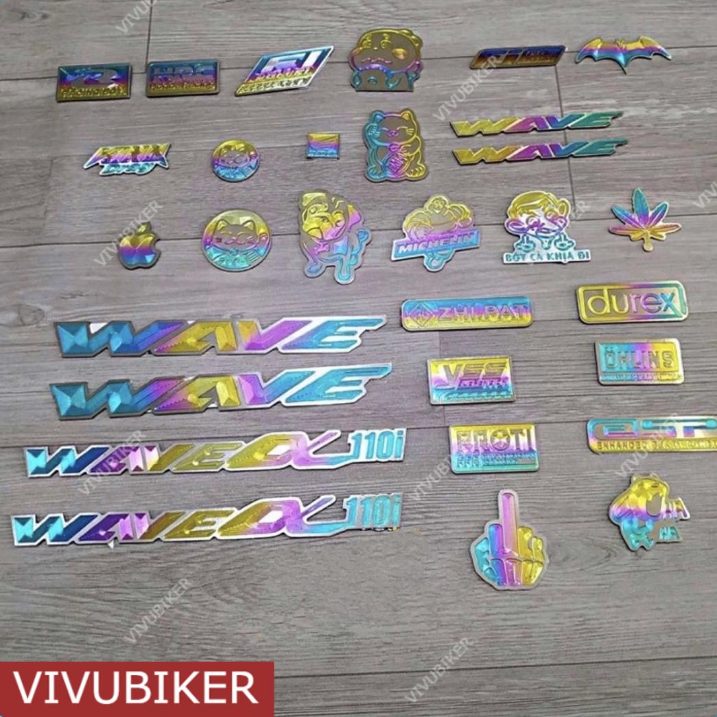 Logo sticker tem titan gr5 mèo thần tài, chữ wave, esp, zhipat, racingboy, ohlins, kingdrag, durex
