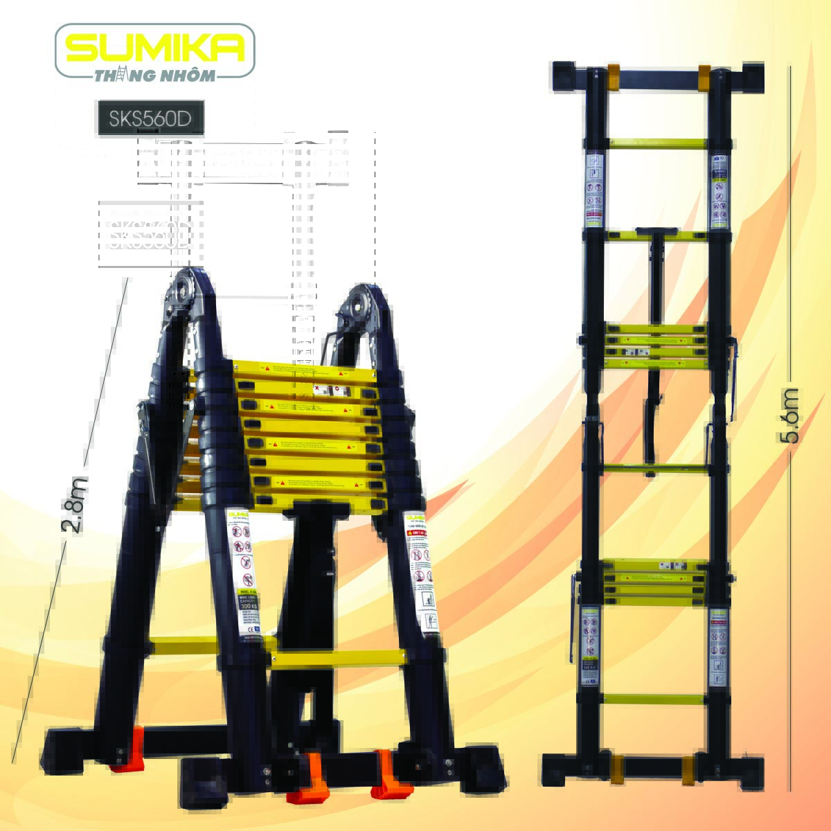Thang nhôm rút chữ A Sumika SKS560D - Sơn tĩnh điện, chống trầy xước, khóa chốt cao cấp