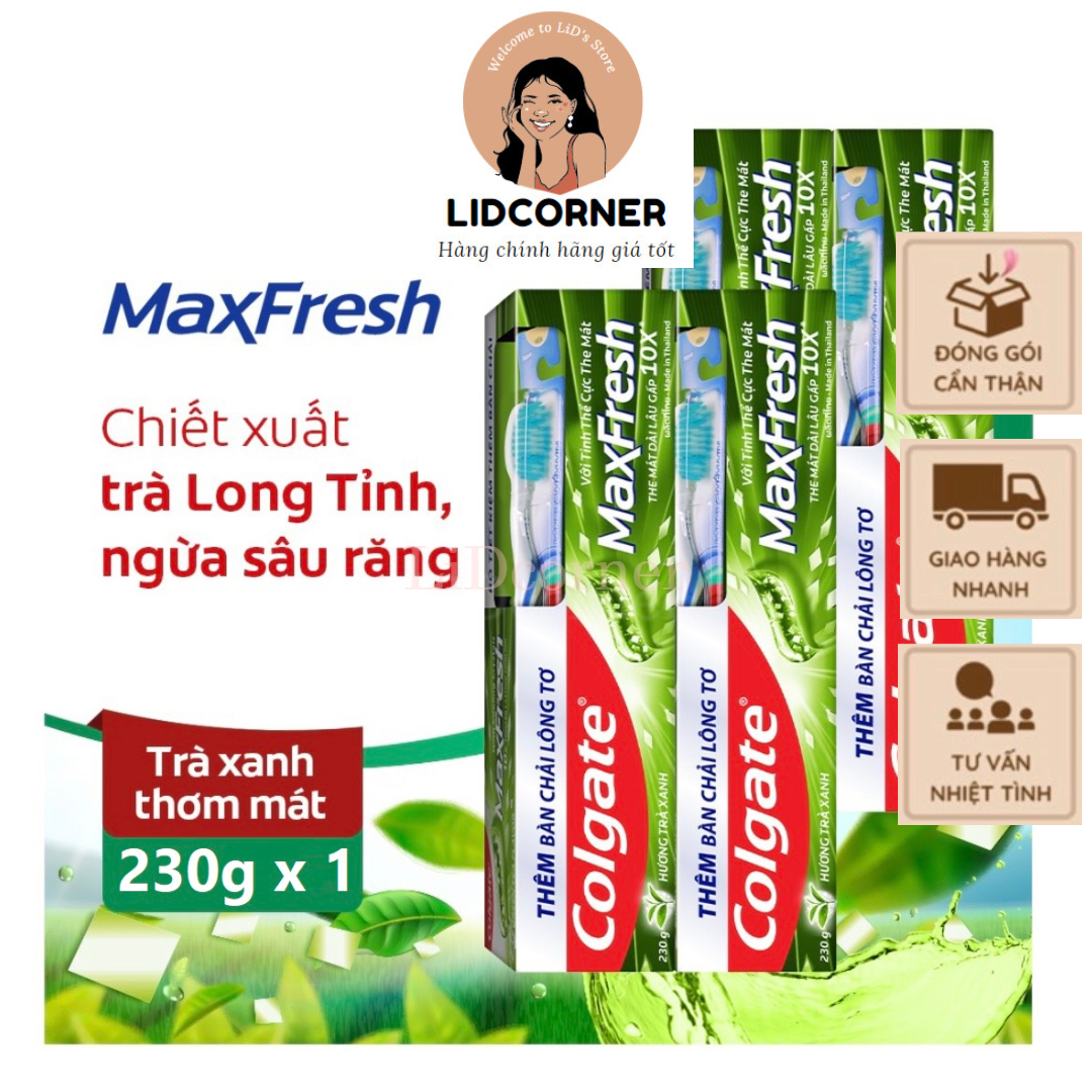 Kem đánh răng Colgate Maxfresh hương trà xanh 230g/hộp tặng bàn chải đánh răng lông tơ