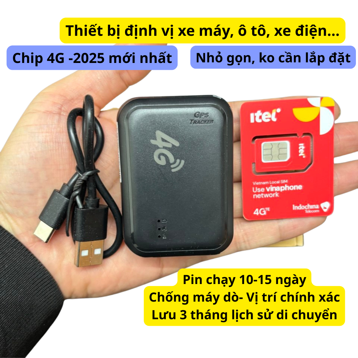 P7 (Gps 4g) Vehicle and Motorbike Navigation Device with High-Precision Sim Card, Permanent Vietnamese App, 1-Year Warranty, Strong Magnet Giá 429,000 Đồng*Miễn phí vận chuyển