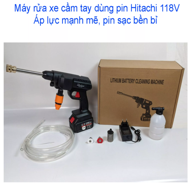 [HÀNG CAO CẤP] Máy Rửa Xe Cầm Tay Dùng Pin Hitachi 118V, Máy Xịt Rửa Cầm Tay Dùng Pin Áp Lực Mạnh Mẽ, Pin Sạc Bền Bỉ-Đa Chức Năng 3 Chế Độ Phun Rửa,Chuyên Sử Dụng Vệ Sinh Ô Tô,Xe Máy,Vật Dụng Gia Đình, Tưới Hoa Màu,BH 12 Tháng