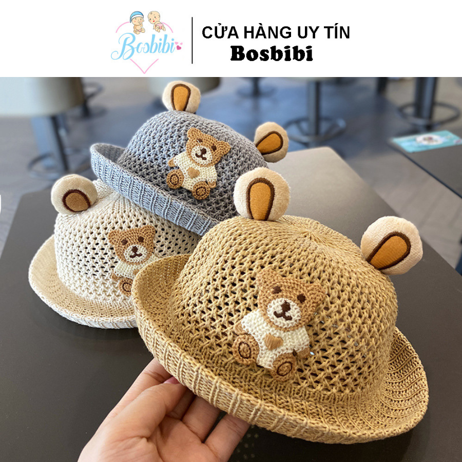 Nón nan cho bé đi biển mùa hè, thêu hình đấu siêu dễ thương