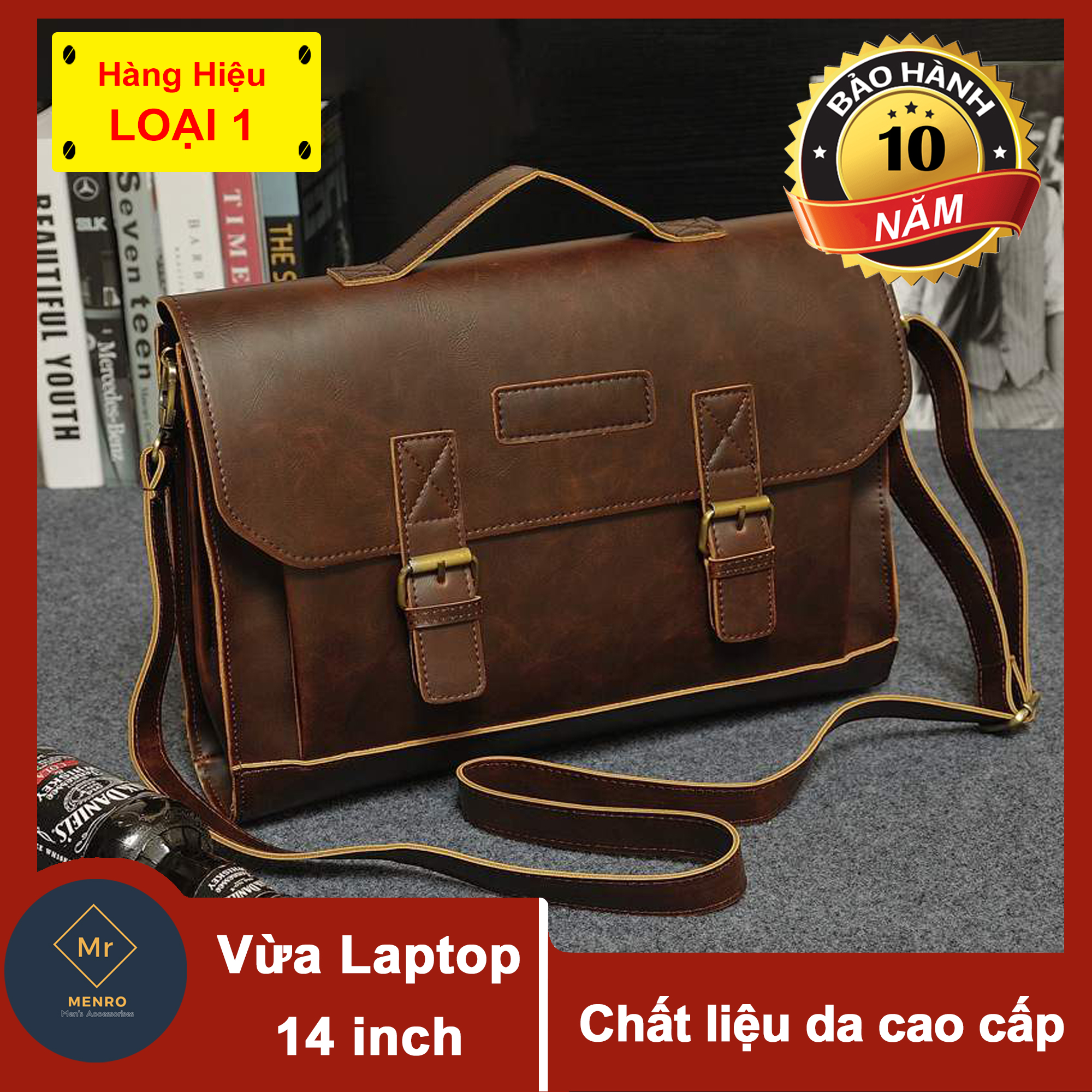 Cặp da nam công sở cdn51 da pu cao cấp đựng vừa laptop 14 inch