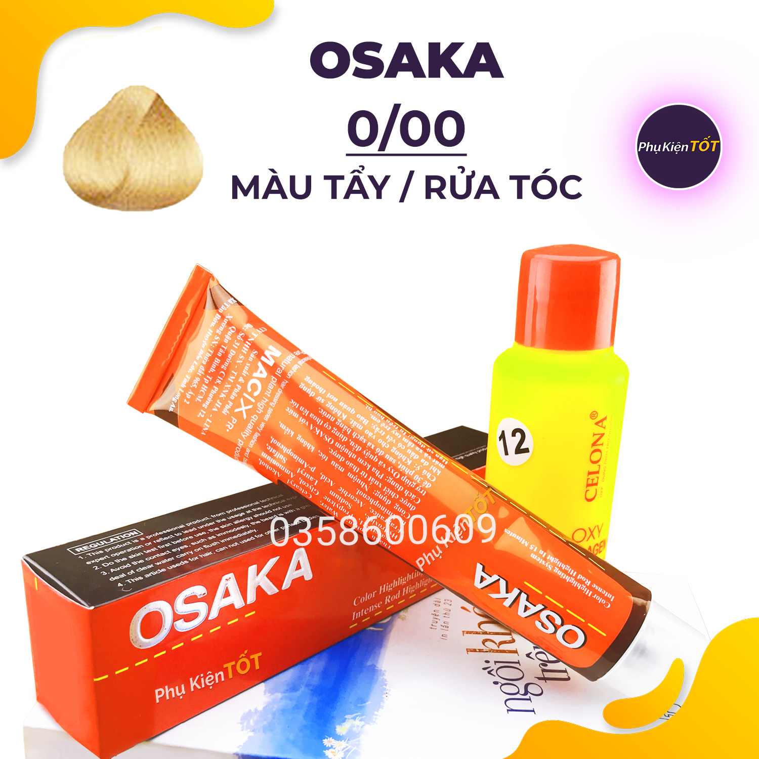 [ 0/00 - Màu Tẩy Rửa Tóc ] Combo thuốc nhuộm tóc Osaka loại 100ml + Bình Oxy 12% - 100ml