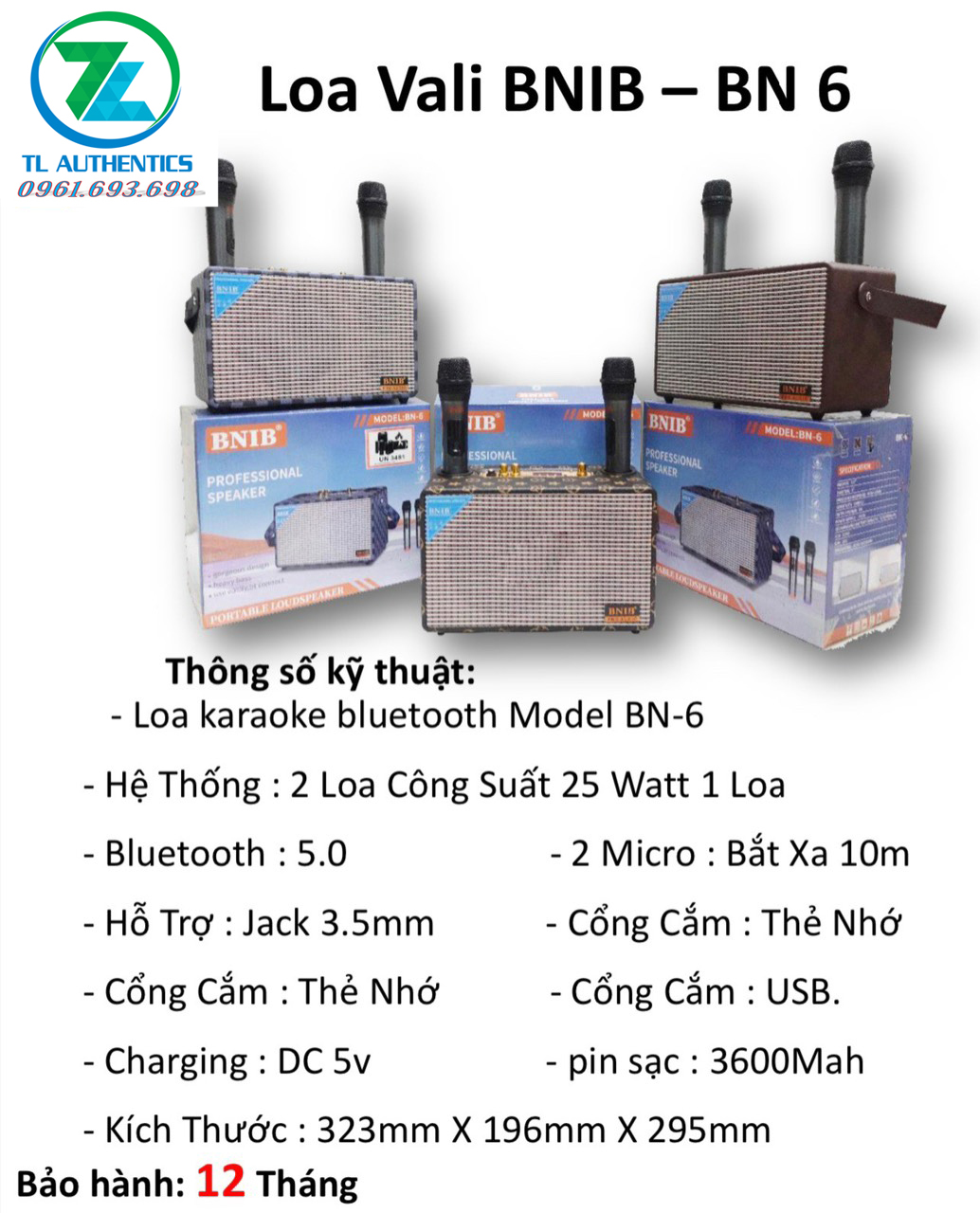 Loa xách tay giá rẻ Karaoke Bluetooth BNIB BN-6 hàng chính hãng nhập khẩu 2024 bảo hành 12 tháng