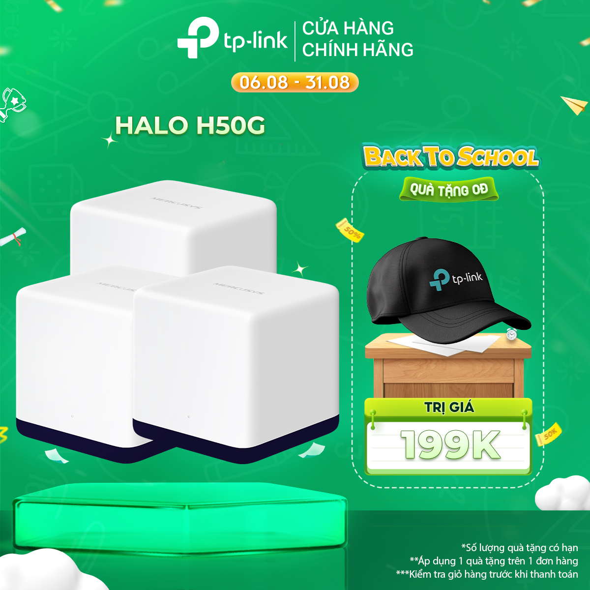 Hệ Thống Wifi Mesh Mercusys Halo H50G Dành Cho Gia Đình Chuẩn AC1900