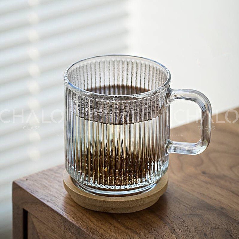 Ly thủy tinh sọc dáng quai 350ml , ly cốc thuỷ tinh sang chảnh