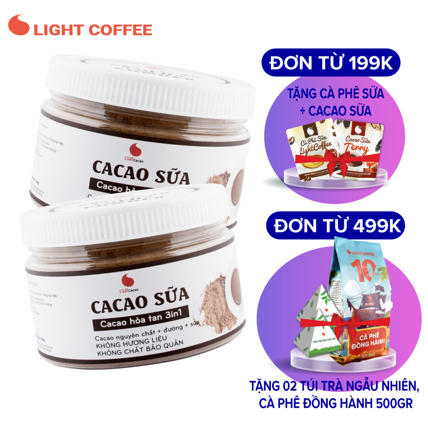 Combo 2 hũ bột cacao sữa 3in1, cung cấp năng lượng, thức uống tiện lợi, Mùi vị tự nhiên, không hương liệu Light coffee - 230gr/hũ