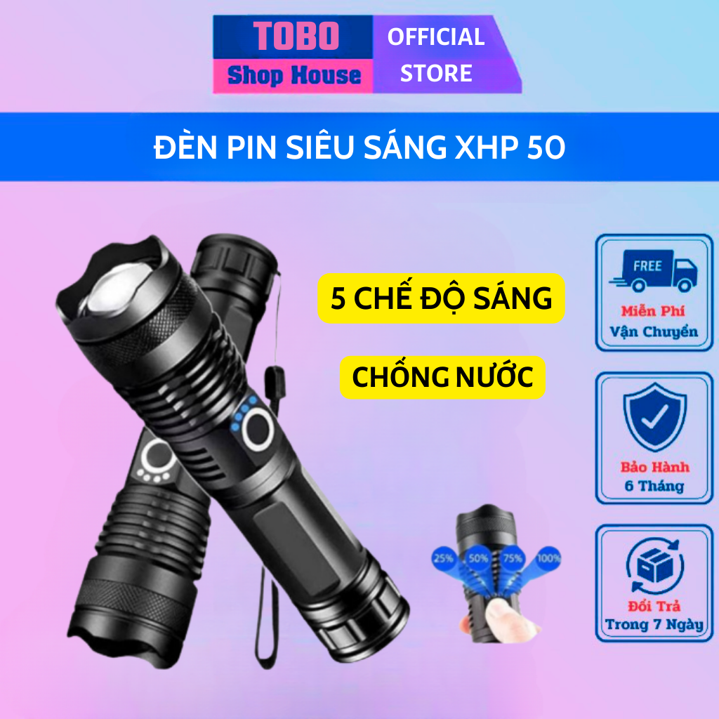 Đèn pin siêu sáng ❤️𝐅𝐑𝐄𝐄 𝐒𝐇𝐈𝐏❤️ Đèn pin XML T6 3 chế độ sáng - Chống thâm nước - BH 6 tháng - 1 đổi 1 30 ngày !