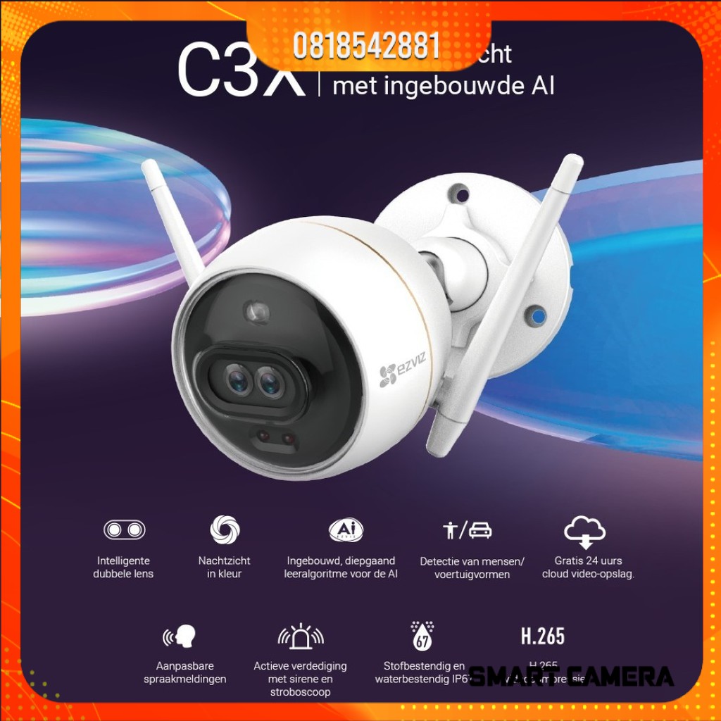 Camera wifi ezviz ngoài trời c3x 2.0mp 1080p , có màu ban đêm, báo động công nghệ ai