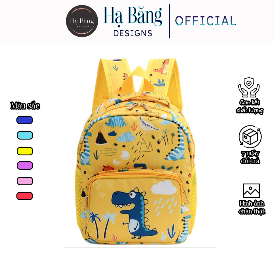 Balo đi học cho bé mầm non cấp 1 nhiều màu chống nước Hạ Băng Designs - Khủng Long Lớn