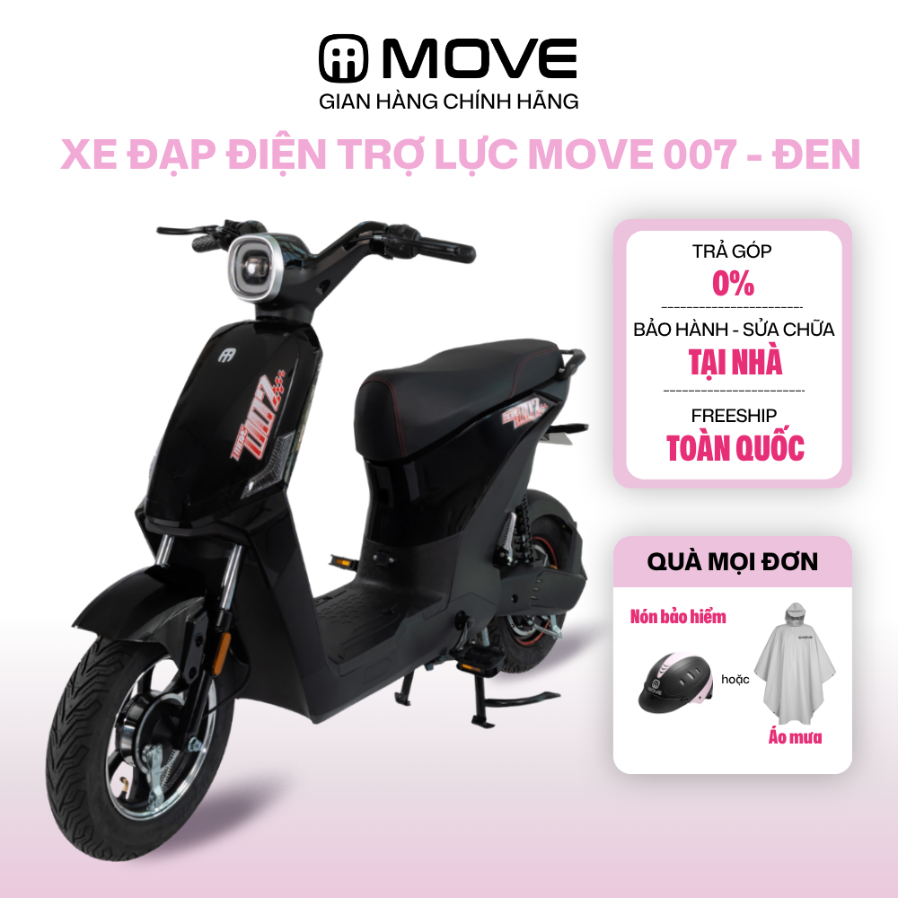 [CHỈ GIAO NAM TRUNG BỘ VÀ NAM BỘ] Xe Đạp Điện MOVE 007 trợ lực - Đi tới 70km/sạc, Học sinh Cấp 2,3 - Đen