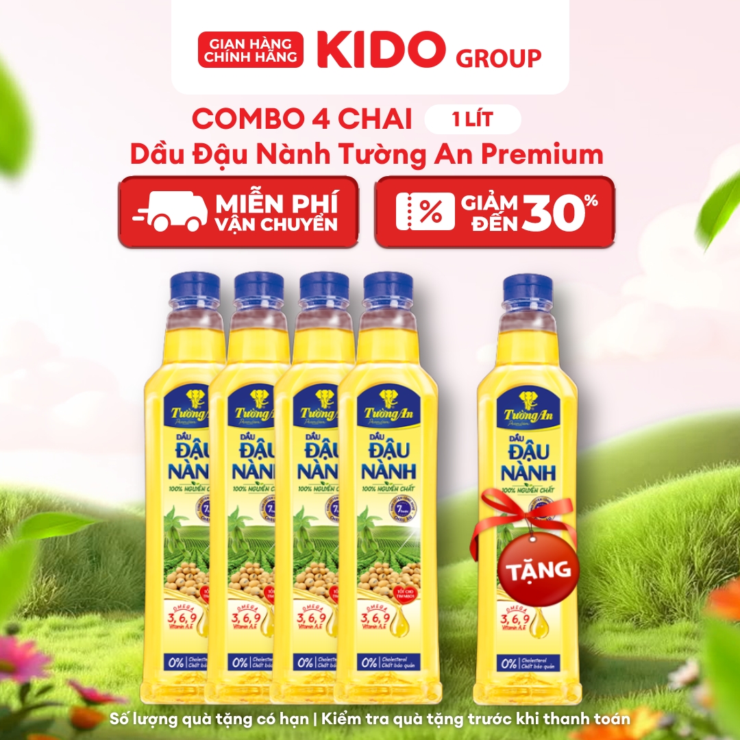 [TẶNG 1 CHAI 1L] Combo 4 chai Dầu Đậu Nành Tường An Premium 1L