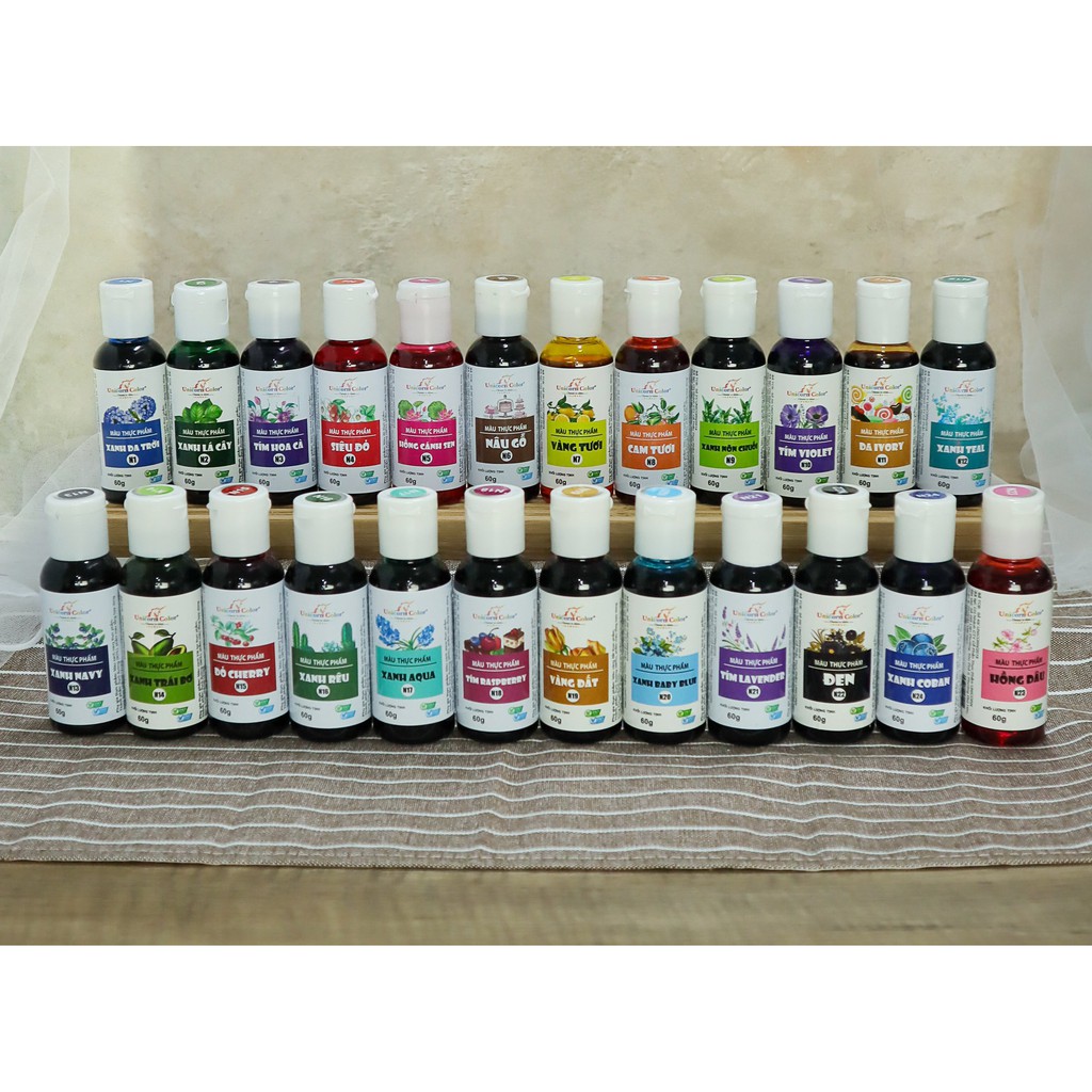Bộ 24 chai màu thực phẩm 60g - Unicorn color - Tặng sách hướng dẫn pha màu