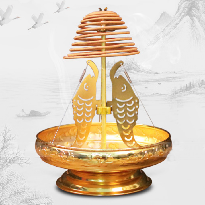 Khay đốt nhang trầm hương vòng nhang vòng cá chép hóa rồng đồ thờ cúng