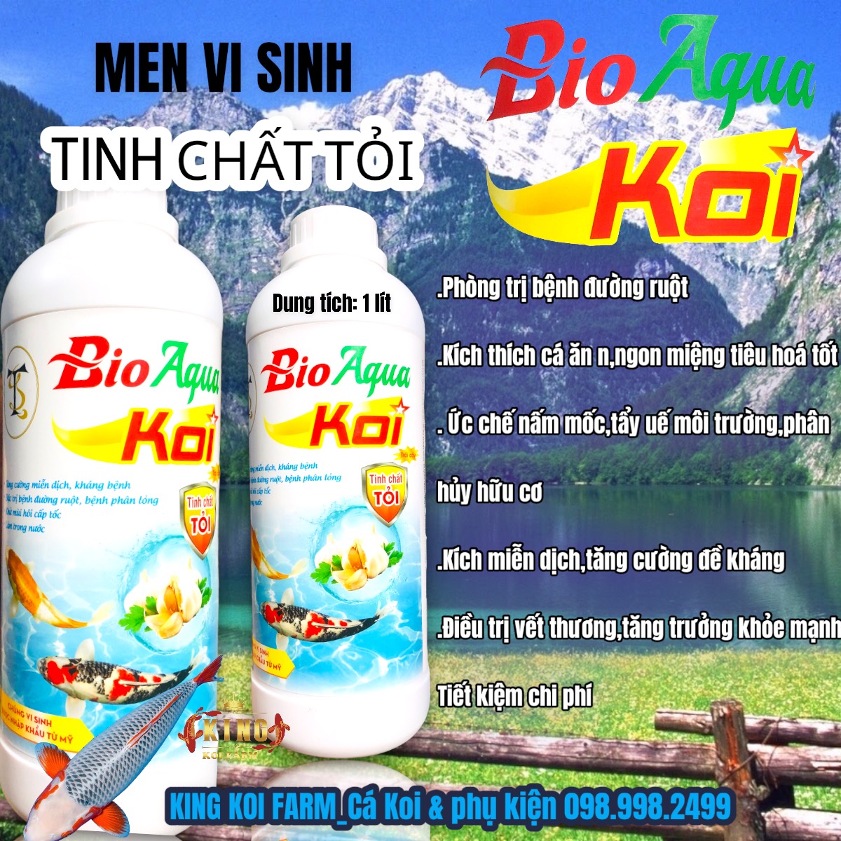 Men vi sinh xử lý nước cho hồ cá BIO AQUA KOI - tinh chất tỏi- nước siêu trong cá siêu khỏe