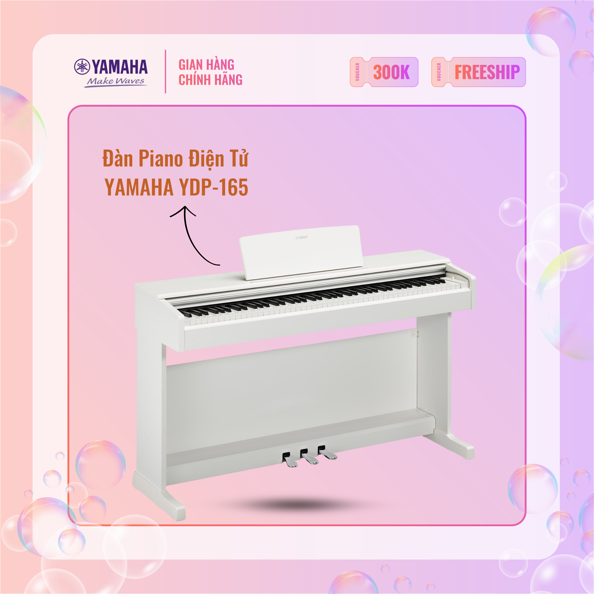 Đàn piano điện tử yamaha ydp-165 kèm chân, ghế, pedal, adapter - bảo hành chính hãng 12 tháng