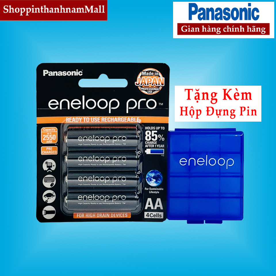 Pin sạc eneloop panasonic pro 2550 mah vỉ 4 viên chính hãng xuất xứ nhật bản - tặng kèm hộp đựng pin eneloop xanh