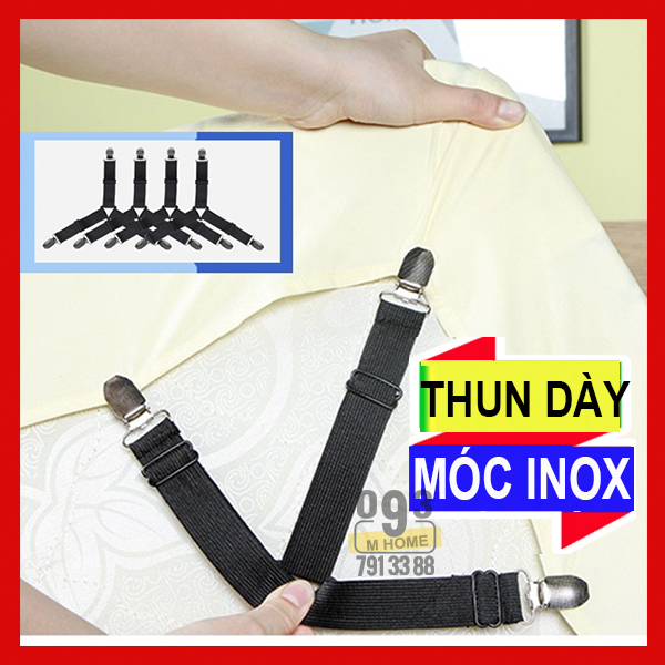 Combo 4 kẹp inox ga giường dây chằng góc nệm drap bộ chăn gói drap giường